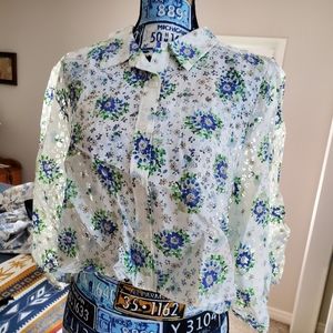 ZARA Floral Eyelet Cropped Summer Blouse